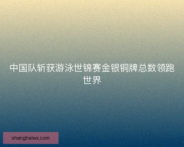 中国队斩获游泳世锦赛金银铜牌总数领跑世界